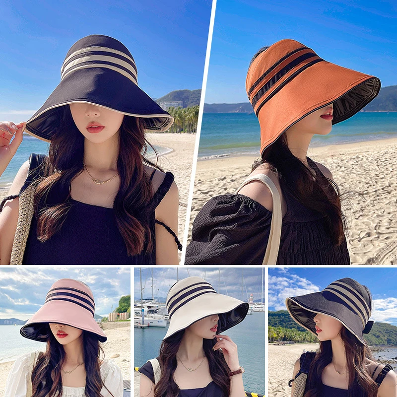 1Pc Women\'s Summer Hat Female Outdoor Beach UV Protection Breathable Empty Top Hats Lady Foldable Cap