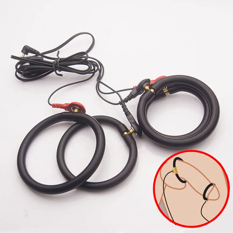 Electric Shock Sex Toys,Electro Penis Stimulator Ring BDSM Cock Cage,Estim Anal Butt Plug,E stim for Men