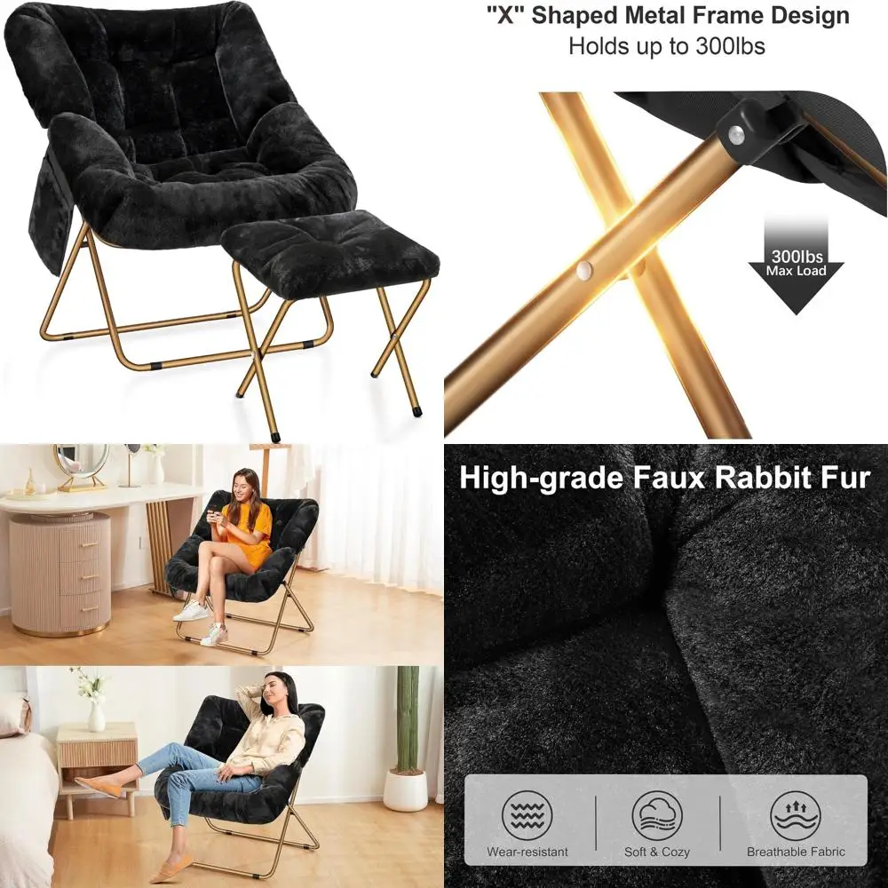 

Folding Adult Lounge Chair, Soft Faux Fur Seating for Living Room and Bedrooms, Ideal for Reading and Relaxation, Extra Large Si
