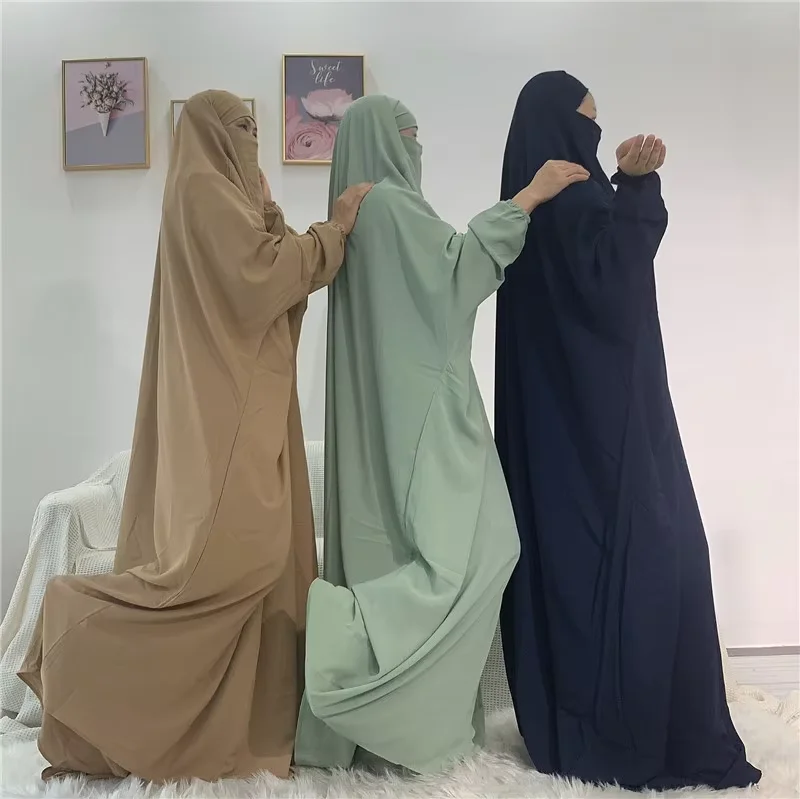 Eid Muslim Women Robe One Piece Prayer Dress Hooded Abaya Islam Clothes Overhead Dubai Saudi Turkish Jalabiya Ramadan Djellaba