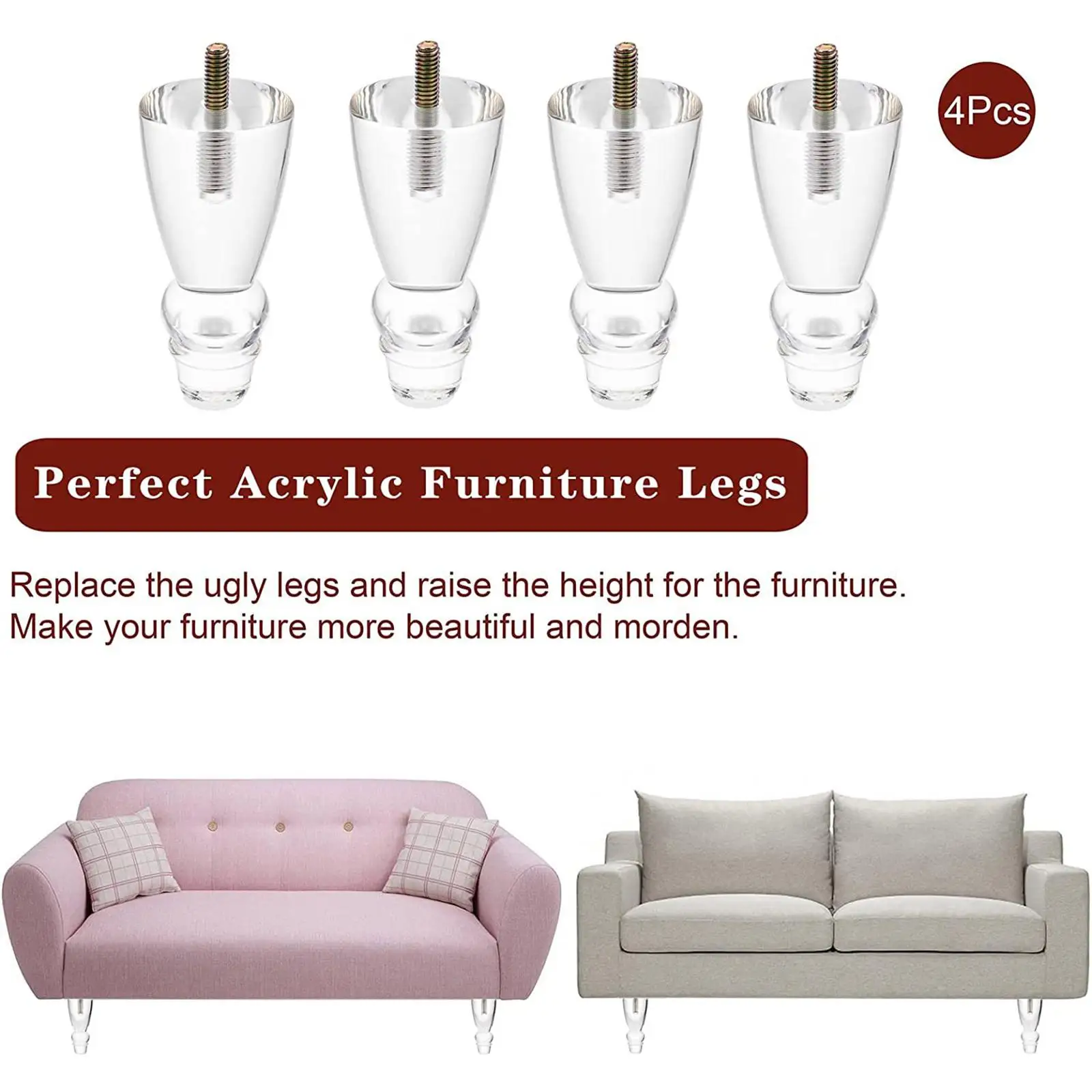 4x Acrylic Furniture Legs Kitchen Cabinet Feet Cabinet Support Legs for Bookcase