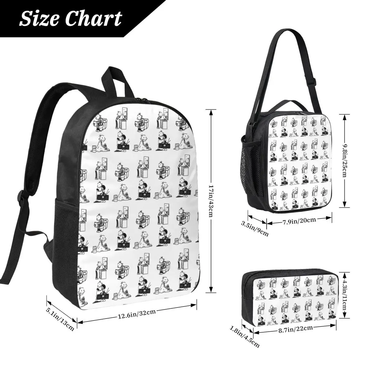 Wimpy Kid 4 States Of Greg Heffley Backpack Boys Girls BookBag School Bag Shoulder Bags 3ps Insulated Lunch Bag Pencil Case