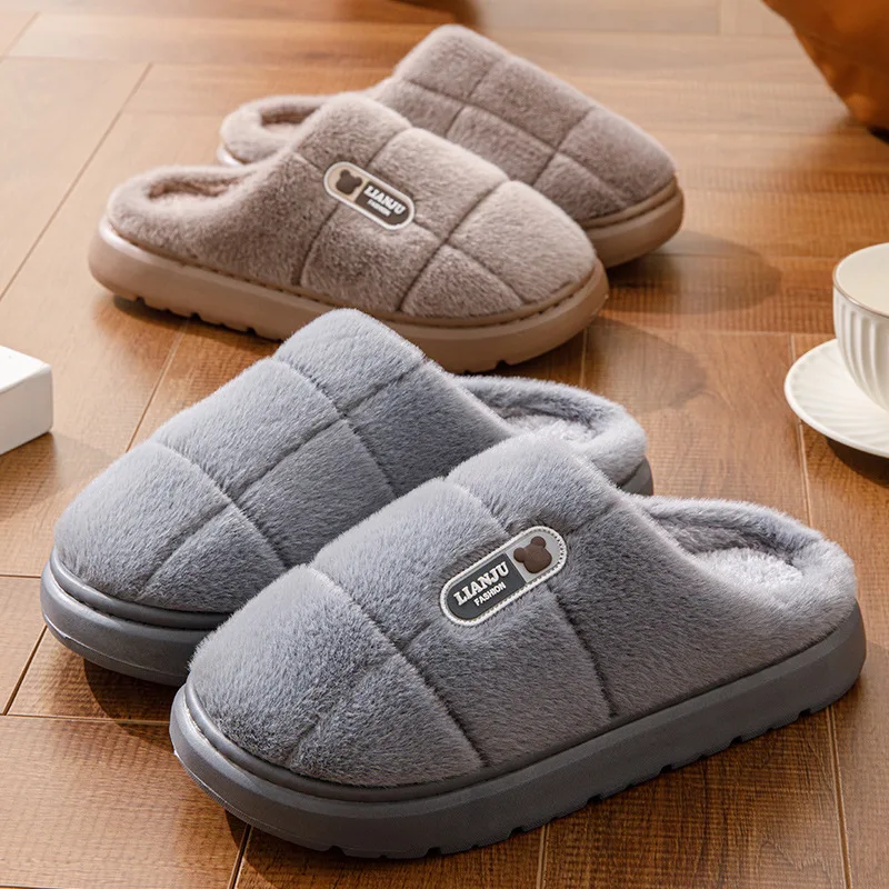 Große Größen 50 51 Winter-Hausschuhe für Herren mit Dicker Sohle, Warme Indoor-Paarschuhe, Rutschfeste Flache Plattform-Baumwollpantoffeln – Detail 16