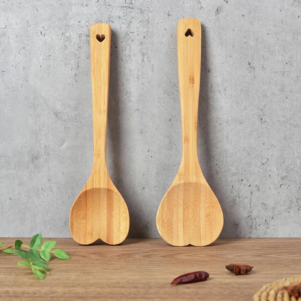 

Heart Shape Bamboo Spoon Long Handle Multipurpose Stirring Spoon for Honey Jam Milk Tea Household Dessert Kitchen