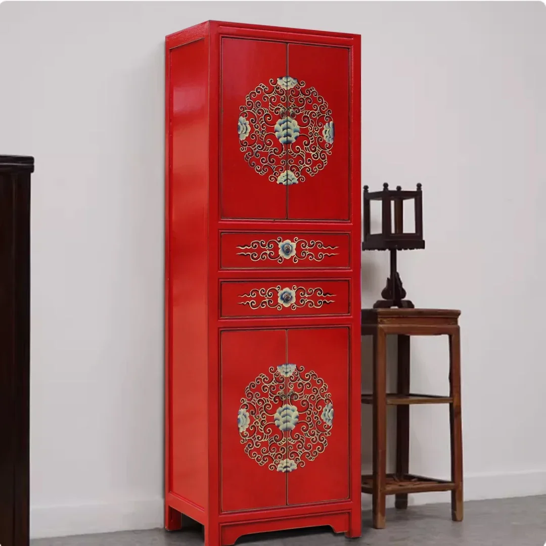 TAO New Chinese retro painted decorative cabinet storage cabinet bedroom bedside table two drawers four doors