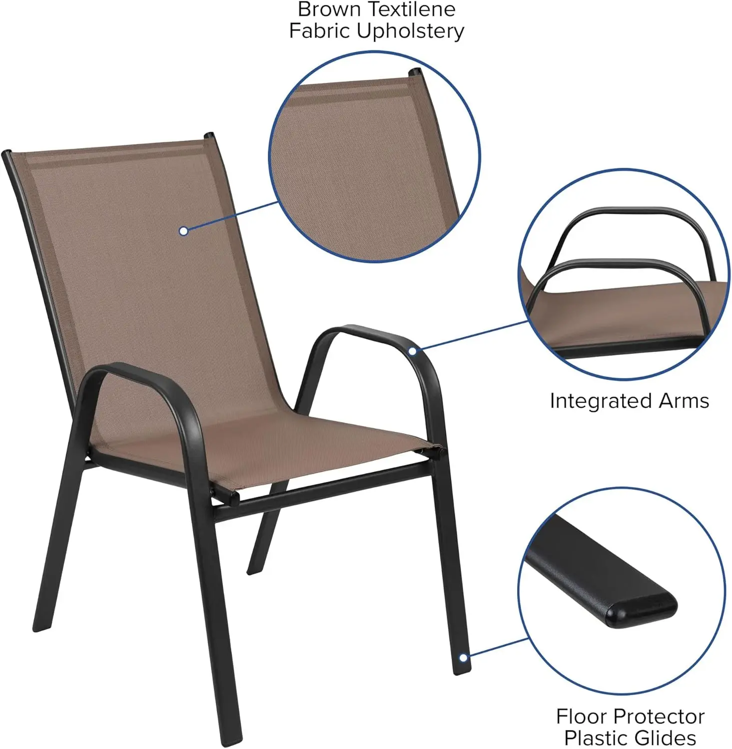 7-delige Glazen Terrastafel En Stoelen Set, Buitenterras Eetset Met Rechthoekige Tafel, 6 Sling Terrasstoelen, Bruin