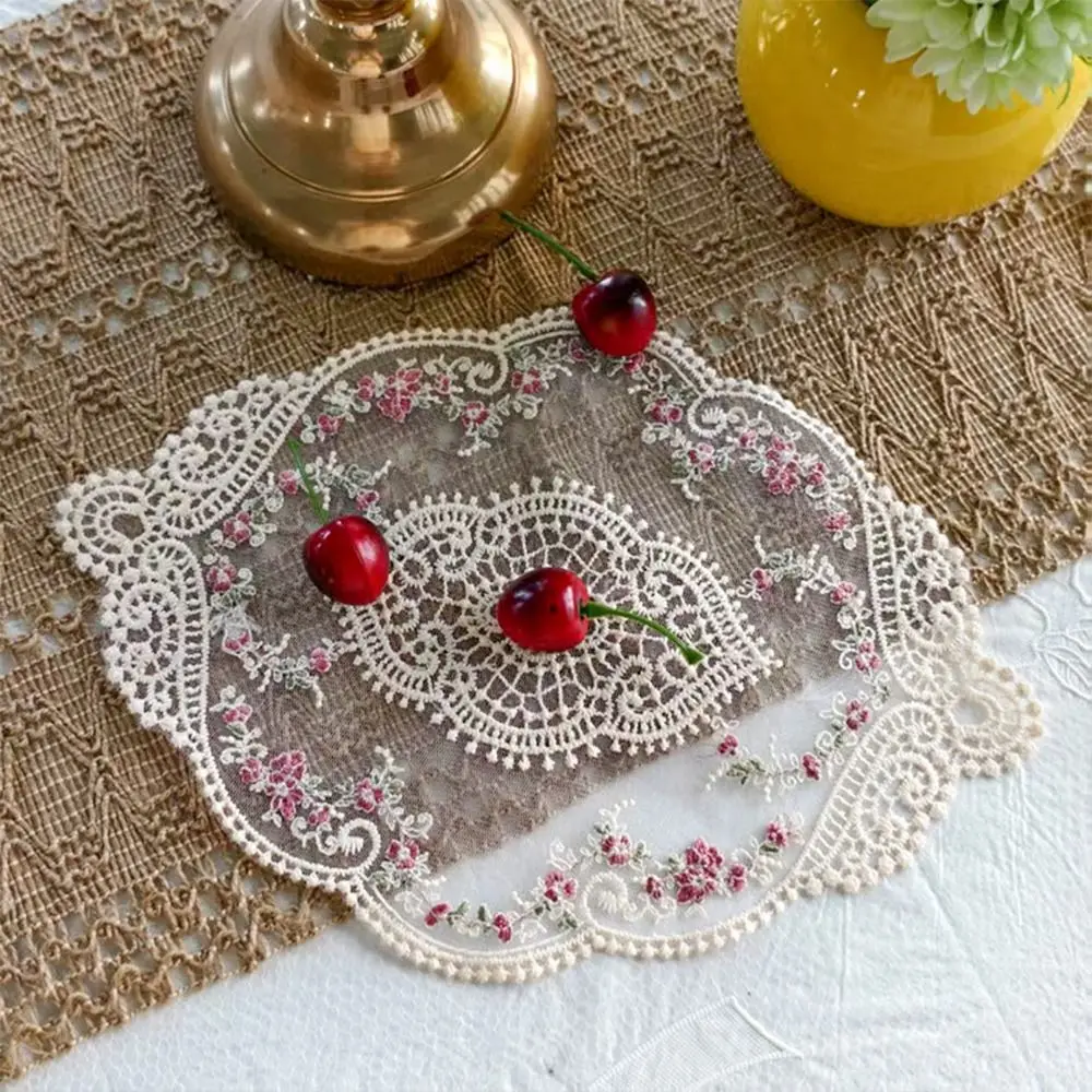 Oval Lace Embroidered Coaster Anti-scald Photo Props Dining Table Cover European Style Headboard Decorative Pad for Home Decor