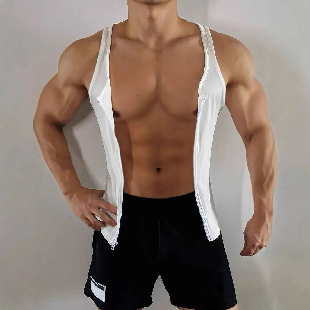 

Летняя вязаная сексуальная майка для фитнеса на молнии, белая спортивная футболка больших размеров, жилет