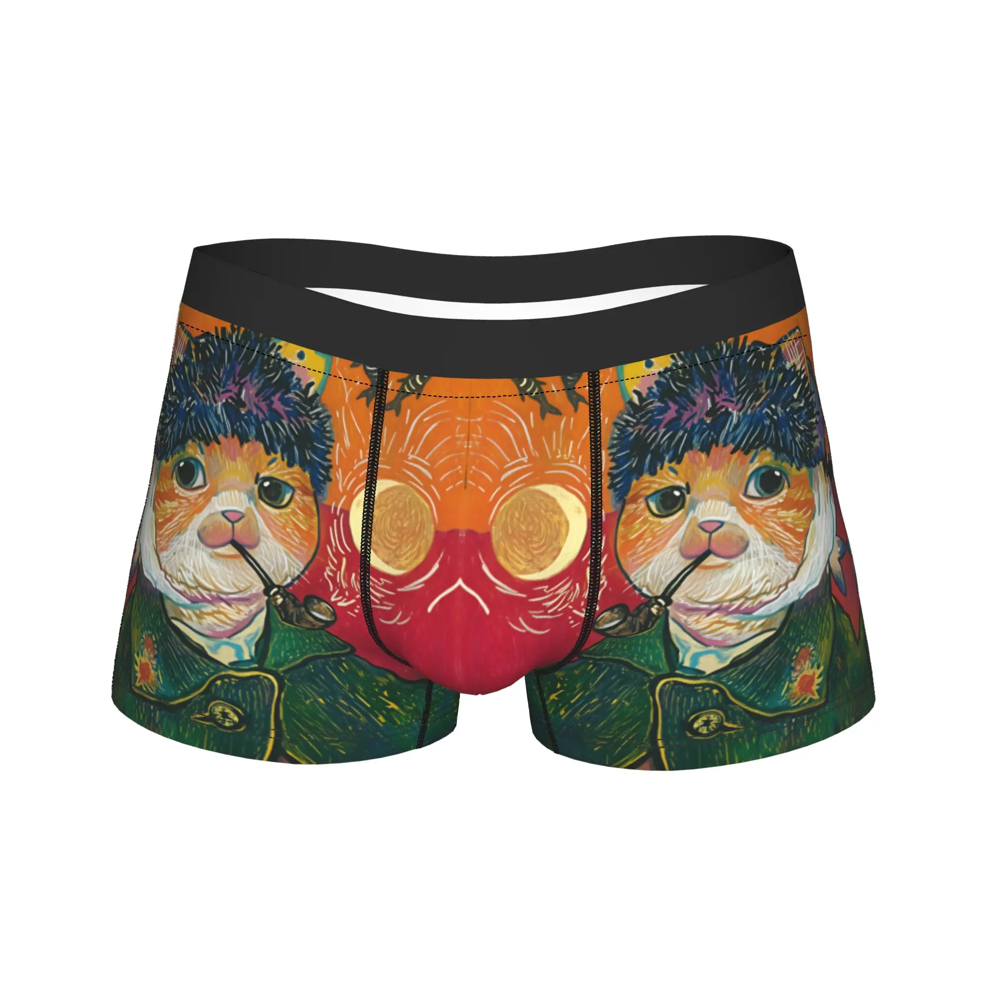 Van Gogh Self Portrait with Cat Face Mashup Boxer Brief  Underwear Quality Men's Breathable Boxershorts Plus Size Underpants
