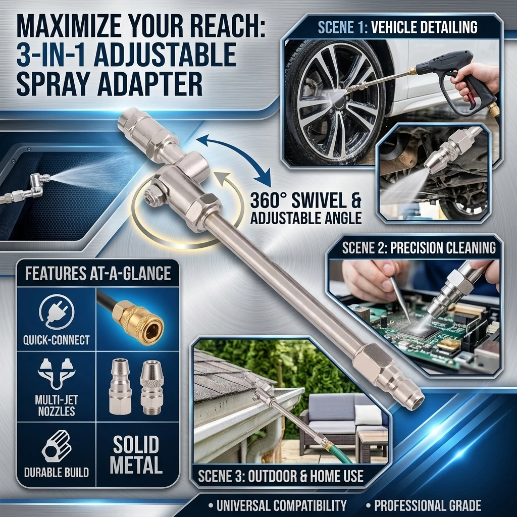  Universal High Pressure Car Wash Gun with 1/4 Quick Plug, Rotating Spray Nozzle Extension Pole for Auto Underbody Cleaning