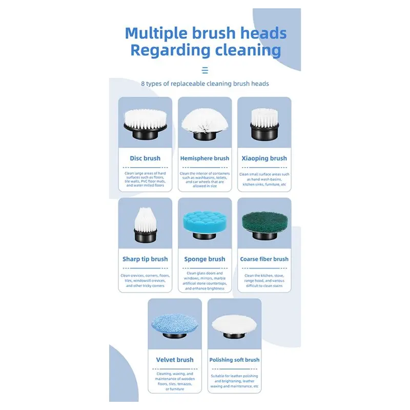 A005-Kitchen Tool Electric Rotate Scrubber 7 In 1 Household Multipurpose Cleaning Brush Bathroom Broom Wall Tile Hair Cleaner
