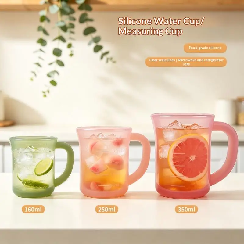 Silicone Graduated Cup, Silicone Water Cup And Measuring Cup, Anti-Drop Water Cup, Outdoor Water Cup, Visible Dual-Scale Liquid