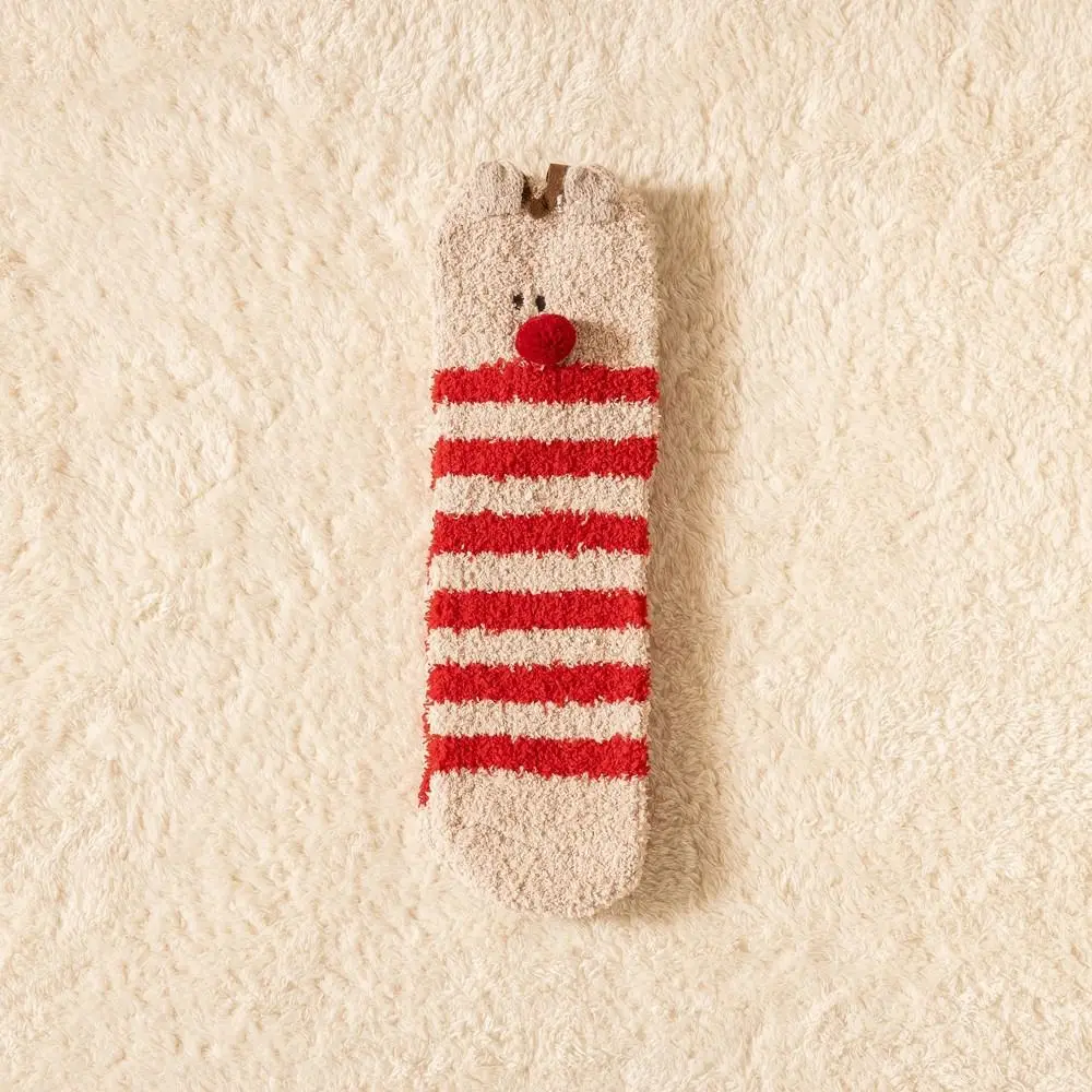 

Рождественская шапка Санта-Клауса, домашние носки с рисунком лося, красные, зеленые женские чулочно-носочные изделия, носки средней длины, коралловые бархатные носки, рождественские носки