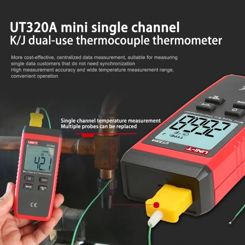 UNI-T UT320D K/J Thermocouple Thermometer UT320A Mini Digital Temperature Meter -50~1200℃ Contact Type Thermometers
