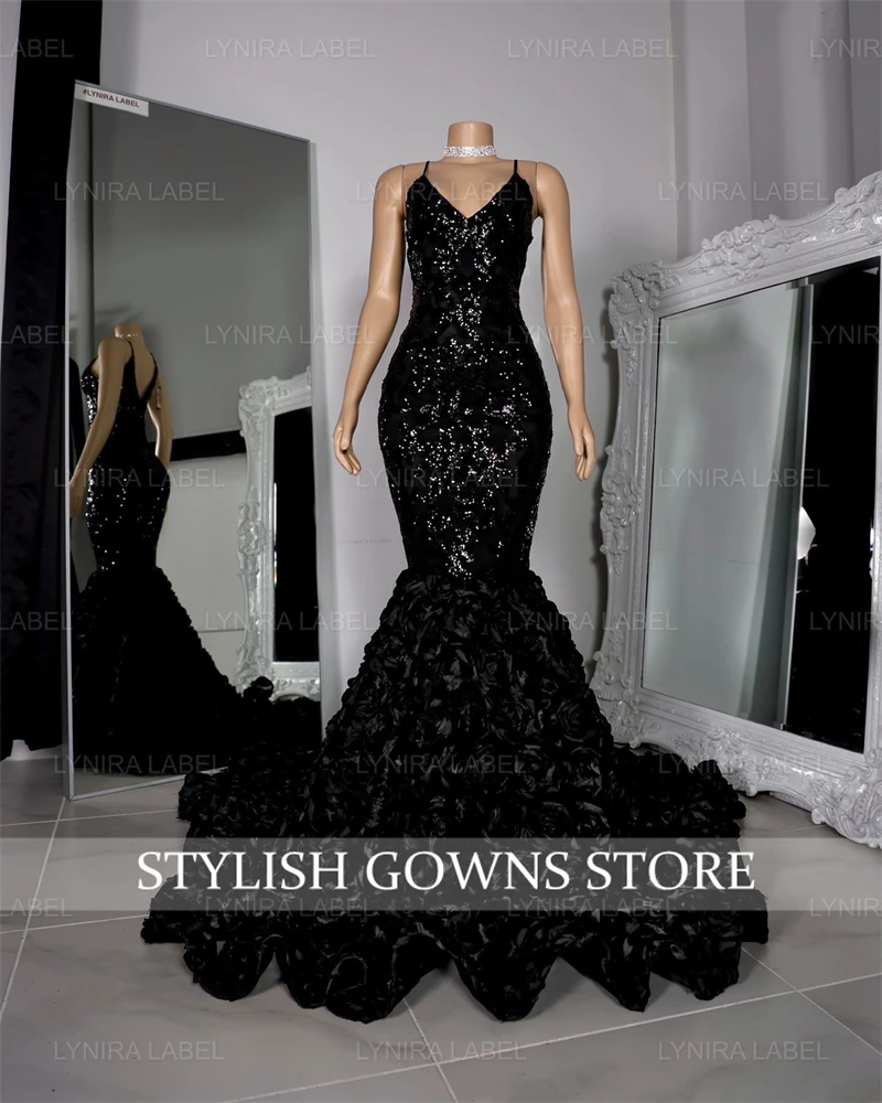 Sparkly Sweetheart Long Prom Dress Black Girls Sequin Birthday Party Dresses Mermaid Evening Gown Ruffles Robe De Bal Customized