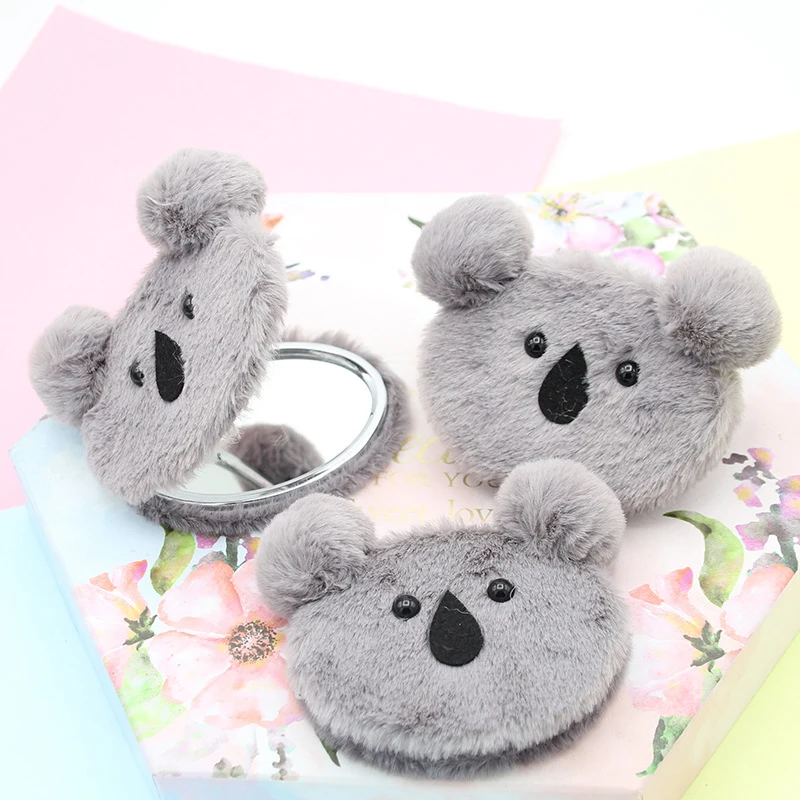 น่ารัก Koala Plush แต่งหน้ากระจกสองด้านพับแต่งหน้ากระจกแบบพกพาขนาดเล็กแต่งหน้ากระจกแบบพกพาเด็กกระจก