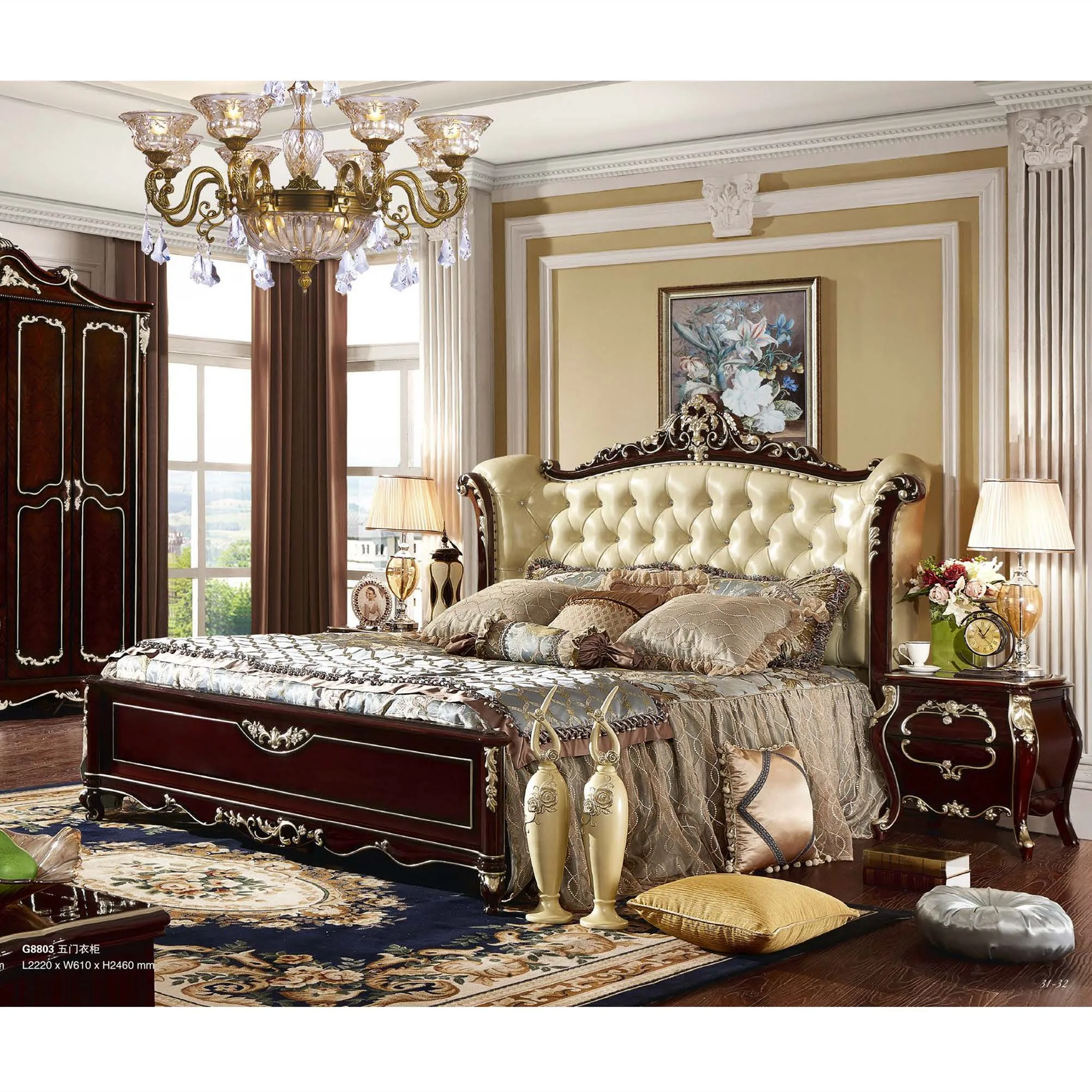 

For French Style Bed Furniture Bedroom Furniture Double Bed Wholesale Factory Luxury Wooden Furniture