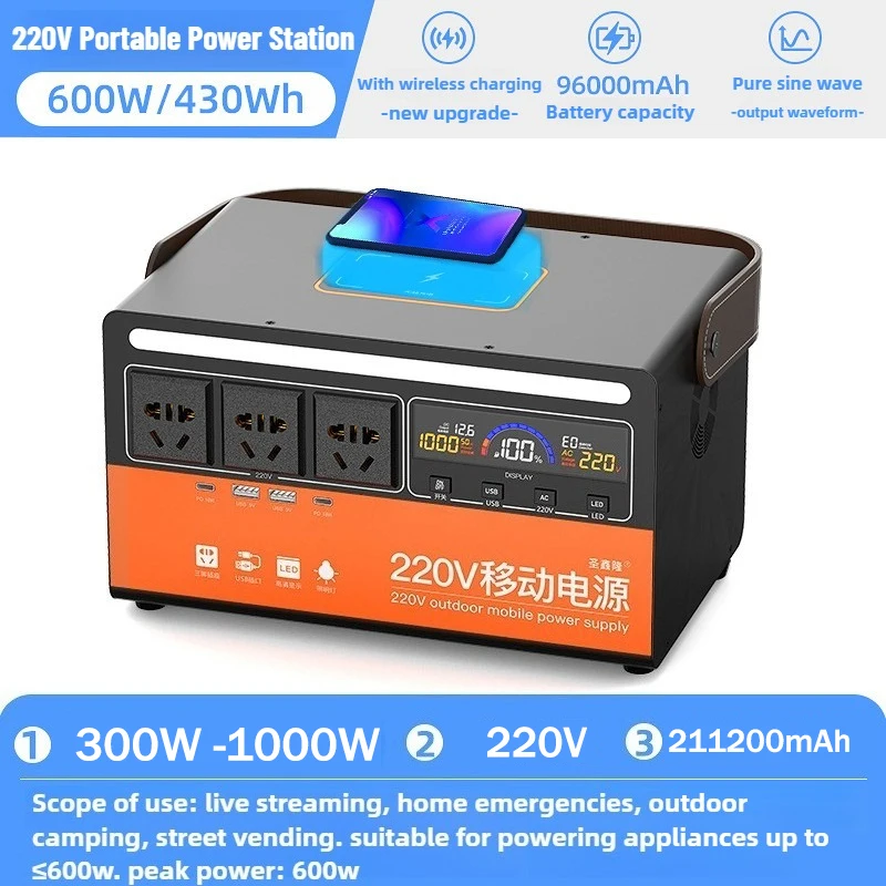 Portable Power Station 1000W 781.44Wh 18650 Lithium Battery 220V AC Output Solar Generator Power Bank for Outdoor Camping Travel