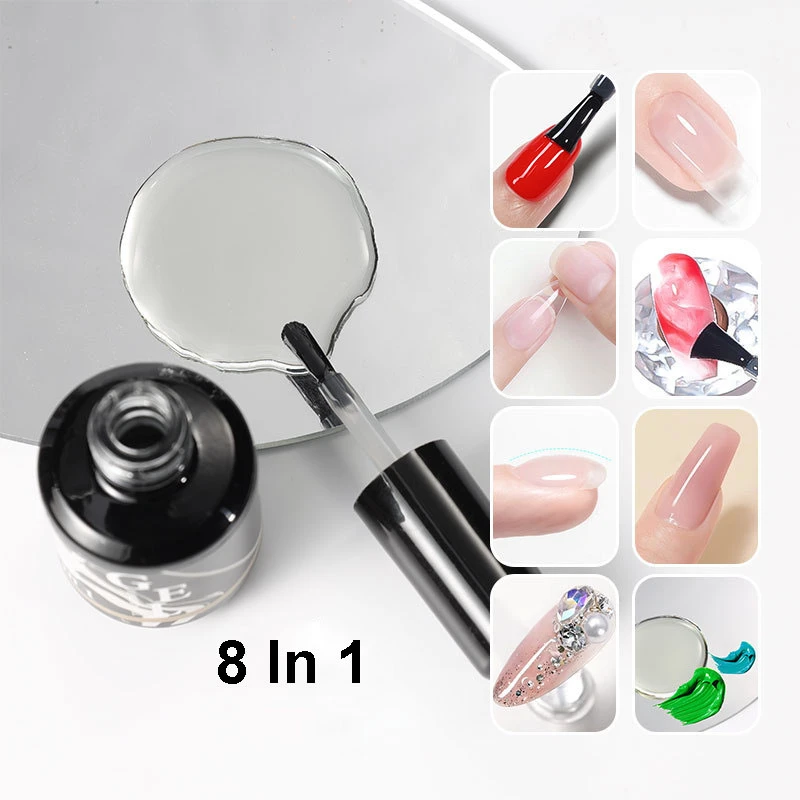 Reforçar o Gel de Cola das Unhas, Pontas de Unhas Falsas, Função Acrílica de Extensão das Unhas, Soak Off Nail Art, UV, 15ml, 8 em 1