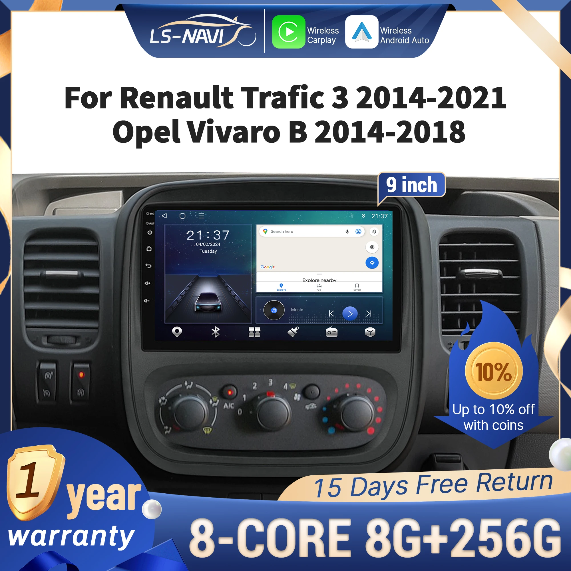 

For Renault Trafic 3 2014-2021 / Opel Vivaro B 2014-2018 CarPlay Wireless Multimedia Touch Screen GPS 4G Car Radio Stereo