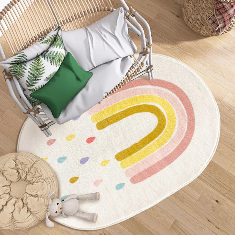 

Ins Rainbow Children's Room Rug Oval Girl Cute Cloakroom Carpet Simple Art Rugs for Bedroom Large Area Carpets for Living Room