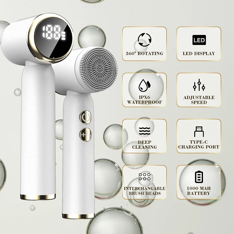 Massaggiatore viso sonico elettrico in silicone, impermeabile Ipx6, ricarica USB, detergente viso in silicone per pulizia profonda e esfoliante