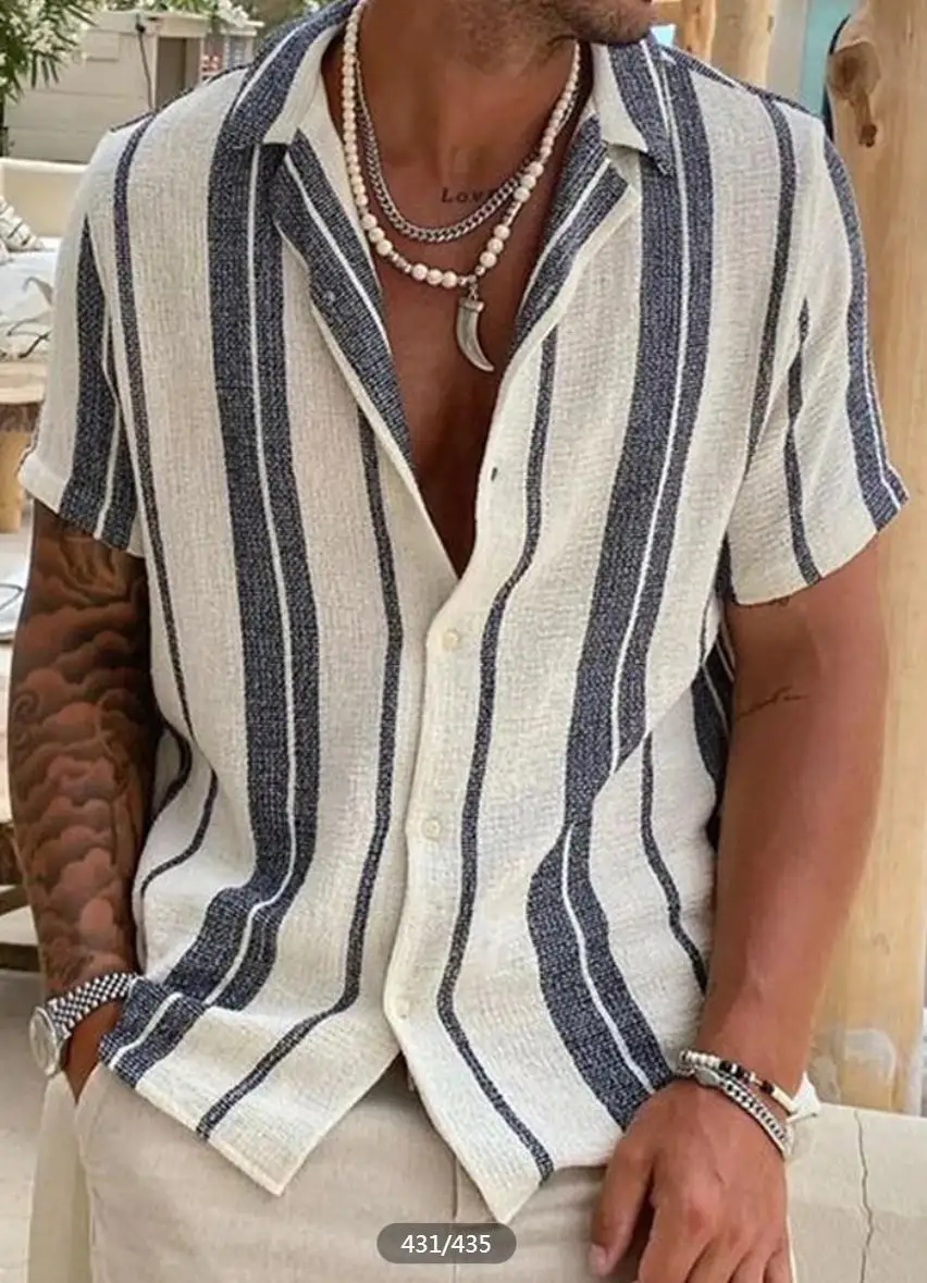 Short Sleeve Geometric Stripe Element Coconut Tree Print Shirt Men's Youth Top Shirt Spring/Summer 2026 New Arrivals Fashion Tre