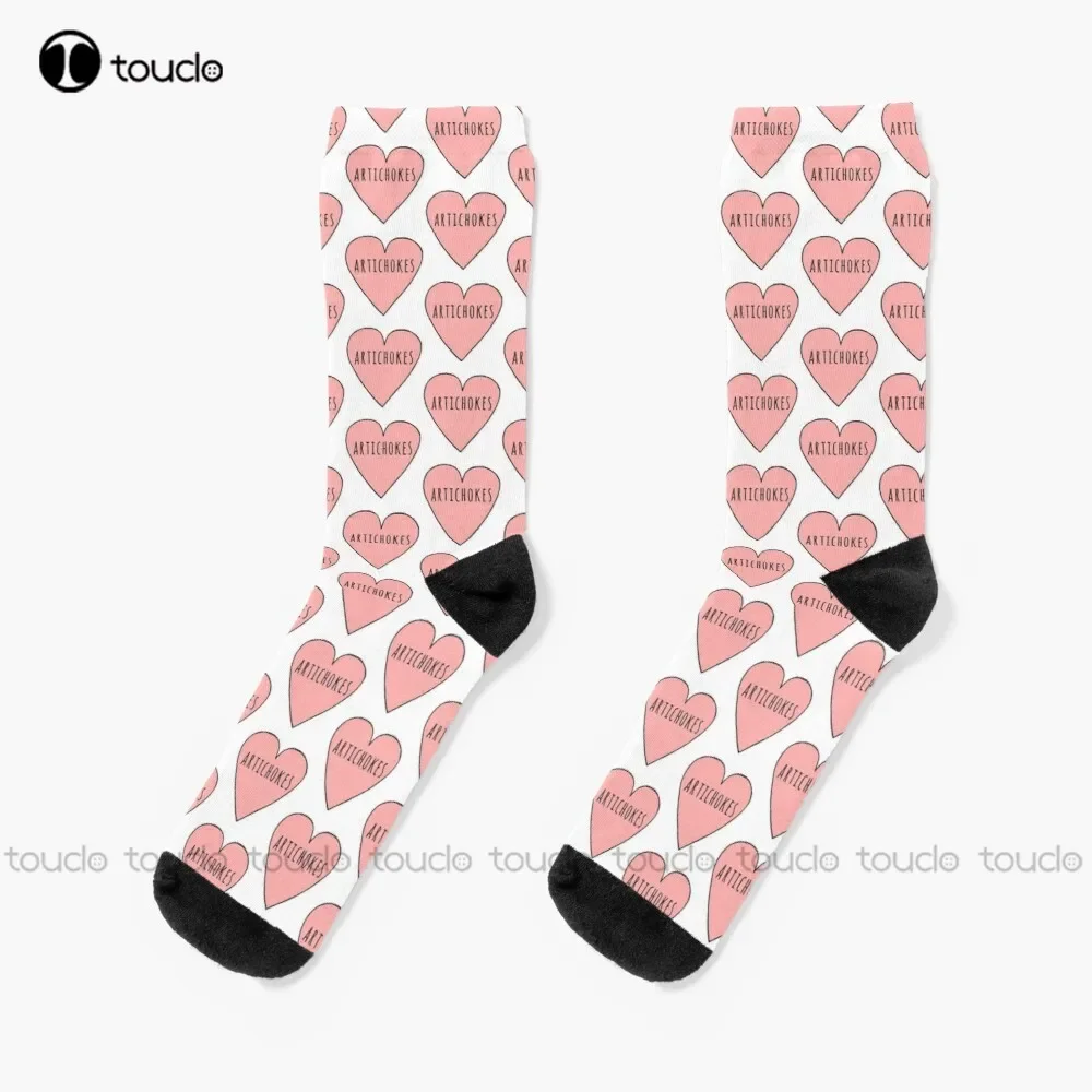 Me encantan las alcachofas atrevidas y lindas con forma de corazón rosa boceto dulce alcachofas amante regalo de San Valentín calcetines calcetines de fútbol blancos jóvenes
