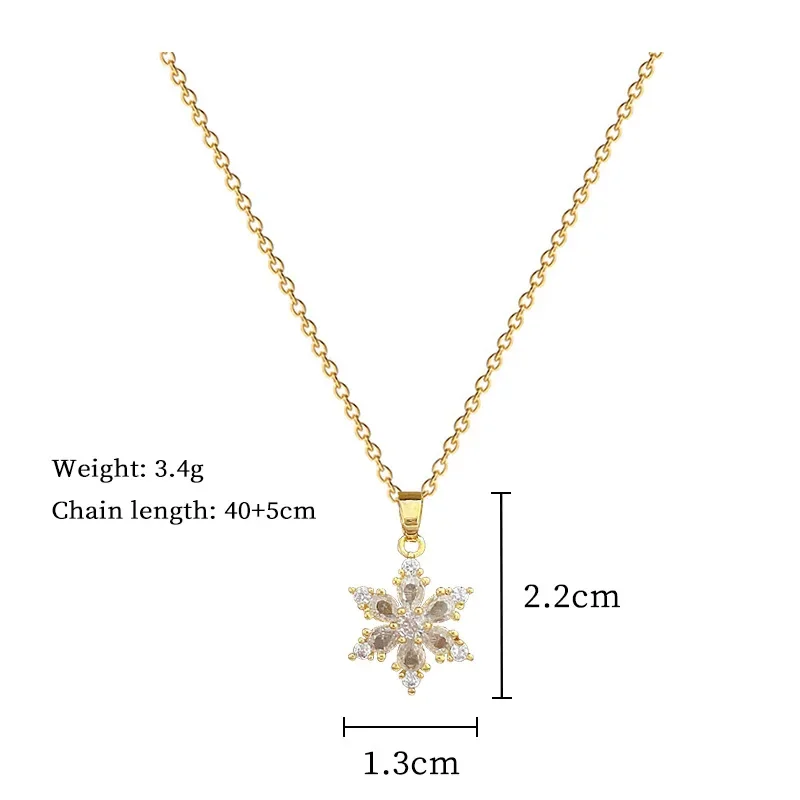 Luxury Ice Flower Snowflake Full Zircon Pendant Necklace Female Versatile Clavicle Chain Titanium Steel