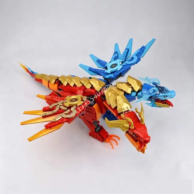 NEW 1980 Parts MOC Dual Elemental Dragon Figure Model Custom Puzzle DIY Creative Assembly Technical Building Blocks Toy Gift Set