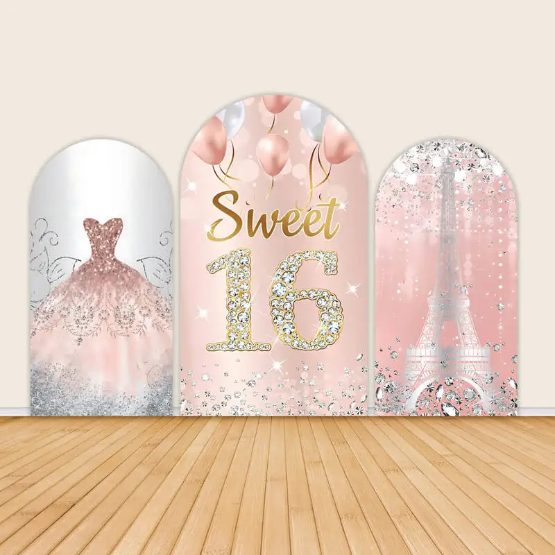 

Rose Gold Glitter 16th Birthday Arch Backdrop Girl Sweet 16 Birthday Party Decor Cover Photo Background Custom Poster Photocall