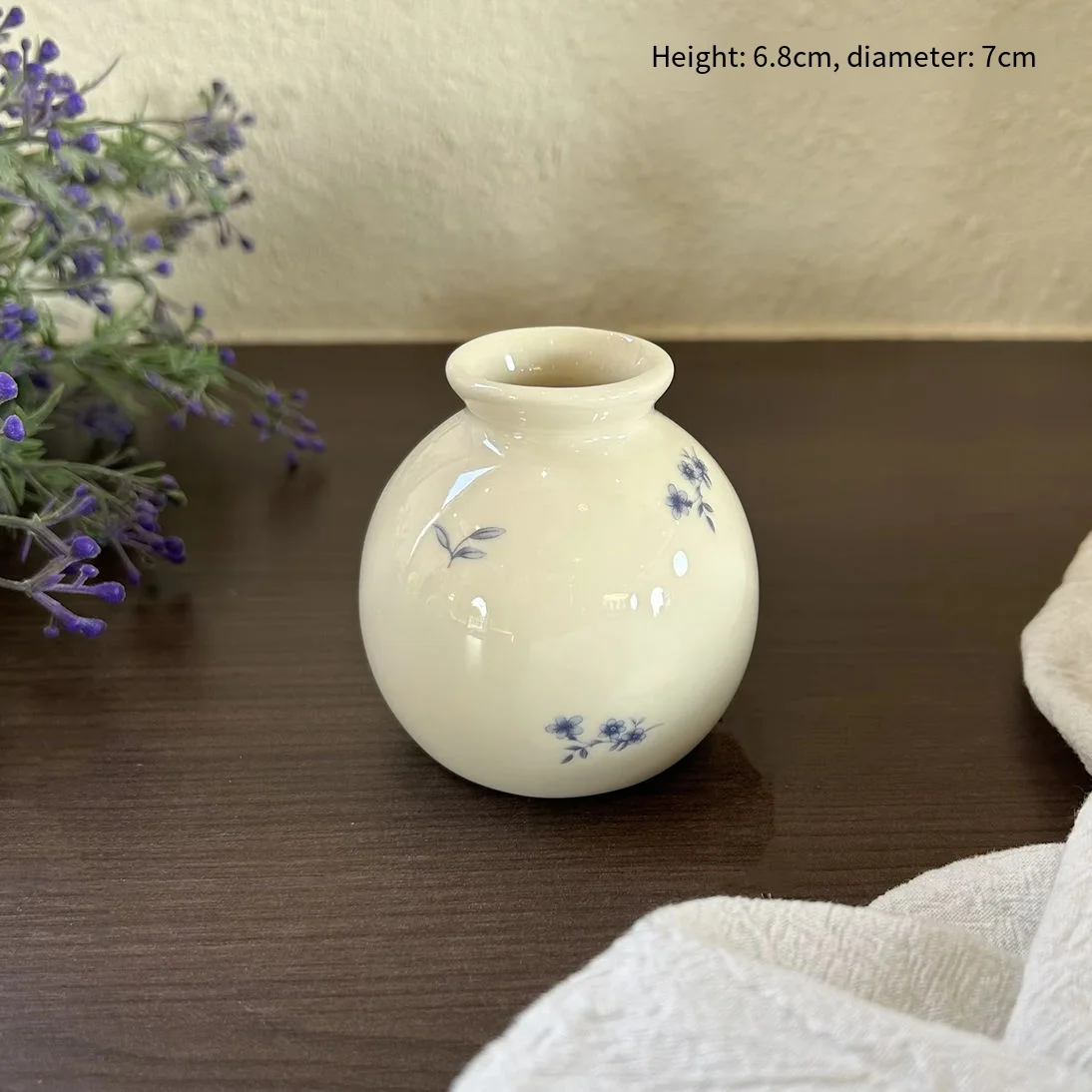Korean Floral Mini Ceramic Vase, Small Flower Vase for Home Decor, Aesthetic Ornament for Desk & Living Room Display
