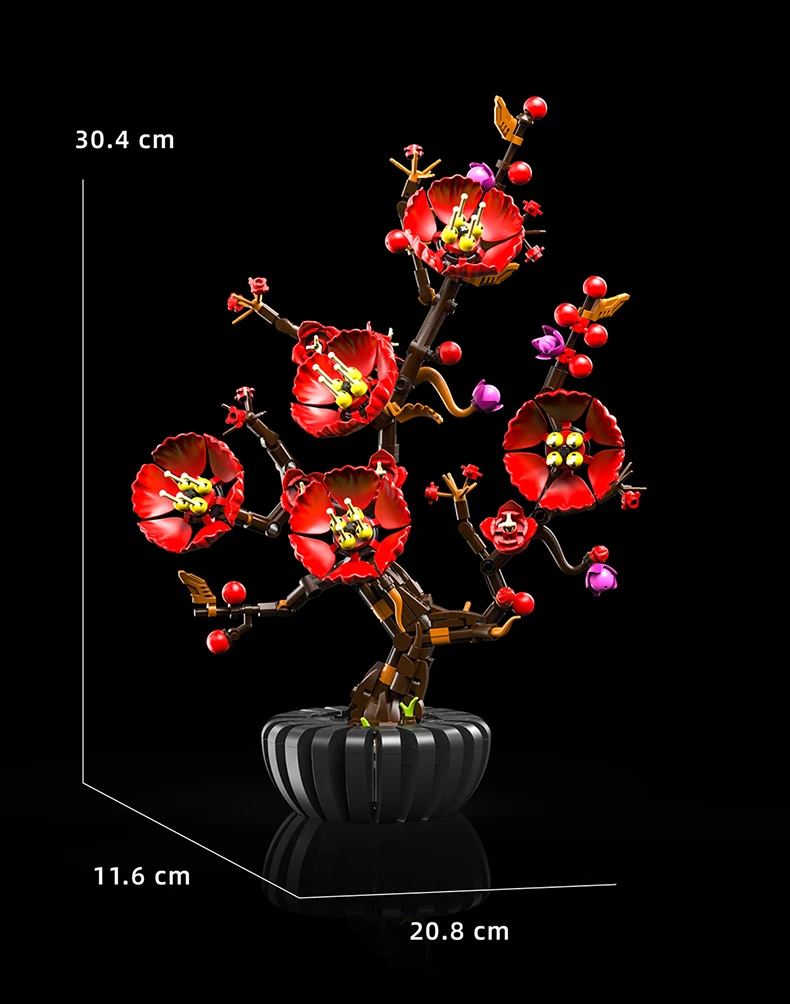 Kreativer Hibiskus-Pflaumenblüten-Blumenstrauß im Topf, Bausteine, Kranichblume, Heim-Pflanzendekoration, Zusammenbaubare Bausteine, Spielzeug, Geschenk für Erwachsene – Detail 3