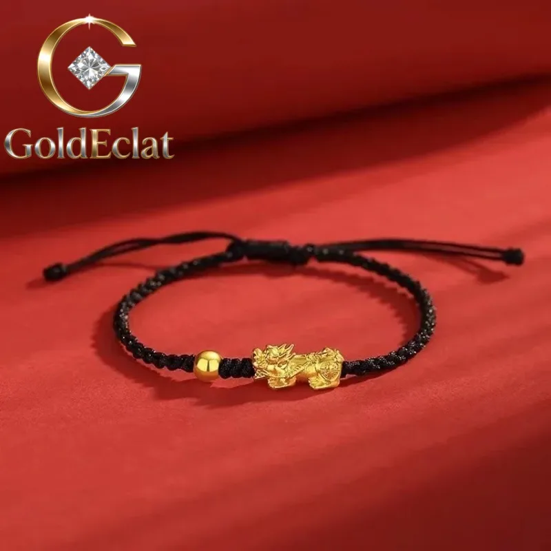 

Браслет GoldEclat Luxury из настоящего золота 9999 пробы, 24-каратное желтое золото, браслет Cai Pi Xiu, браслет с красной веревкой Benmingnian