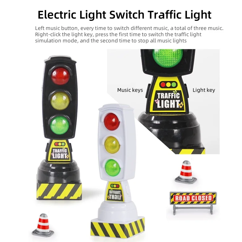 Simulated Two-Sided Traffic Lights Road Sign Decorate Models Lamp Crosswalk Signals with Base Early Learning Mini Toys for Kids