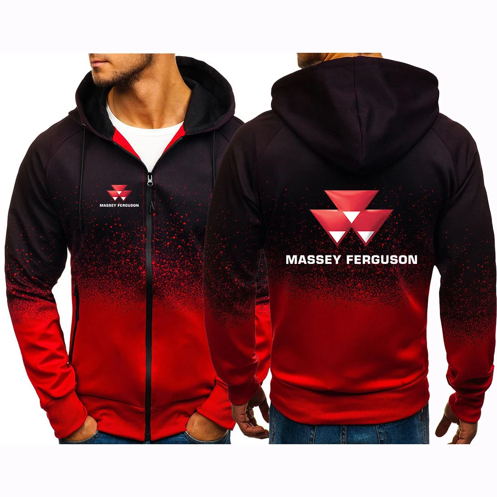 Massey Ferguson 2024 New Spring and Autumn Printing Hooded Casual Harajuku Hoodies Gradient Color Cardigan Zipper Jackets Tops