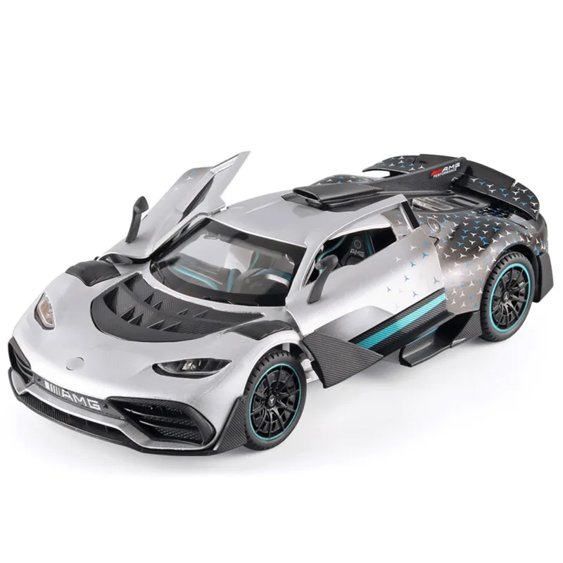 

AMG ONE 1:24 Scale Alloy Sports Car Model Pull Back Sound And Light Effects Desktop Decoration Collectible Toy For Boys Kids