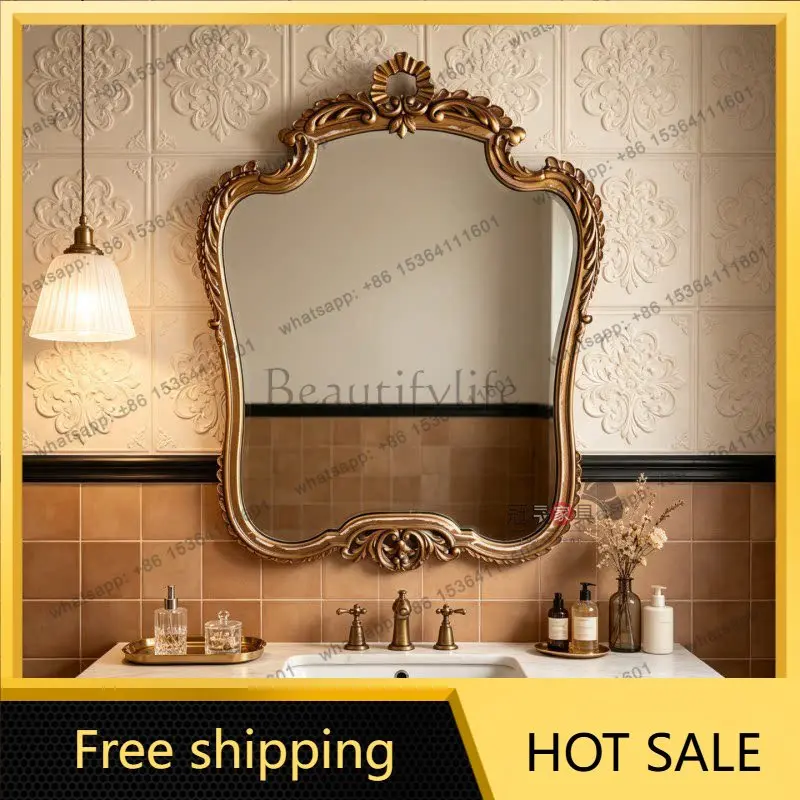 PG European retro carved bathroom mirror wall hanging bathroom special-shaped French entrance bedroom wall hanging vanity mirror