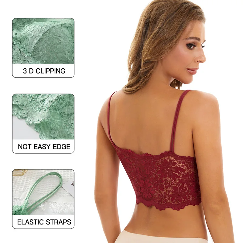 Women Sexy V Neck Hollow Out Wireless Chest Lingerie Solid Color Comfortable Embroidered Underwear Seamless Bra For Female