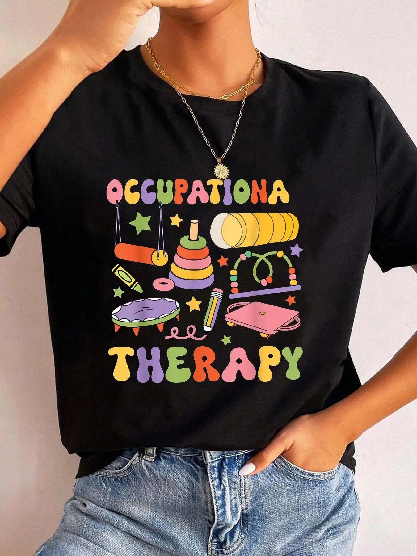 1 Occupational Relax Shirt OT Therapist Month Cute Tee Breathable Comfort Fit Short Sleeve Women Crew Neck Top All Seasons Gift