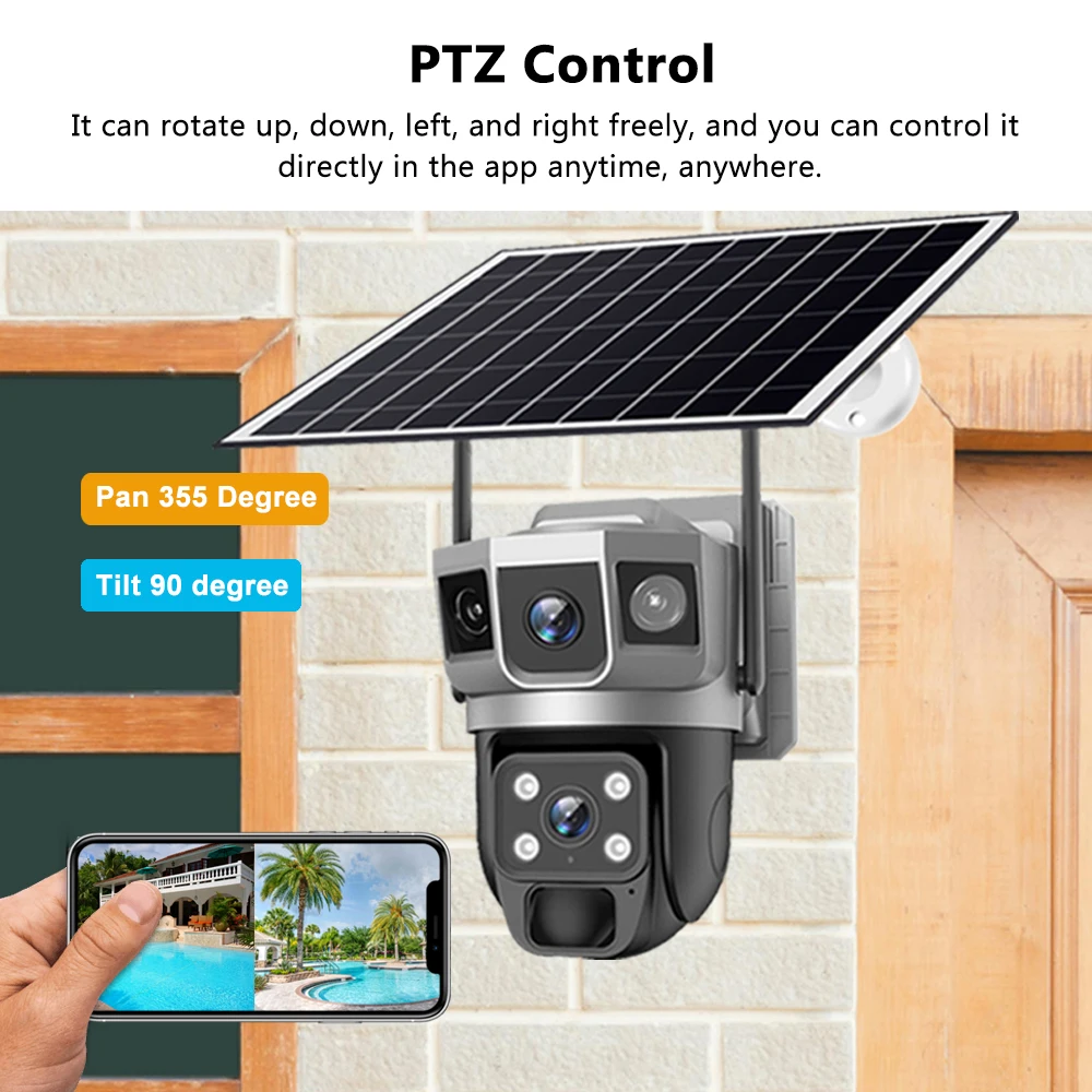 V380 Pro Solar Camera 4G Wifi Outdoor Dual Lens Three Screens 12MP 10X Zoom Outdoor CCTV Waterproof PIR Human Detection Cameras