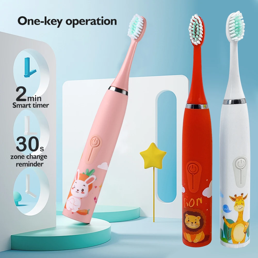 Children Electric Toothbrush With Replace Brush Heads Kids Cartoon Toothbrush Ultrasonic Sonic Electric Toothbrush With 6 Head