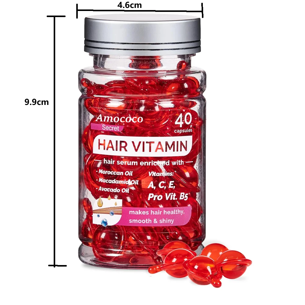 Amococo 6/8pcs Hair Vitamin Serum 40 Capsules Each Moroccan Oil Hair Oil Capsules Leave In Treatment with Macadamia Avocado Oil for Dry Frizzy Hair Smooth Shiny Hair Care