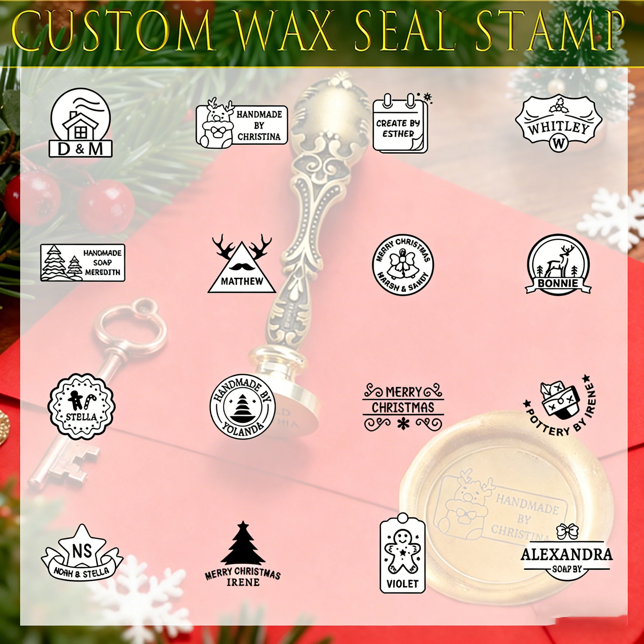 Weihnachten benutzerdefinierte Wachssiegel Stempel Logo Design personalisierte Siegelwachs Stempel für DIY Urlaub Party Dekoration Karten Handwerk