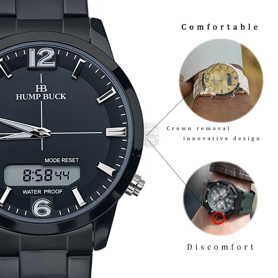 HUMPBUCK Orologio da polso impermeabile da uomo con doppio orario e display digitale Orologio sportivo multifunzionale in stile militare