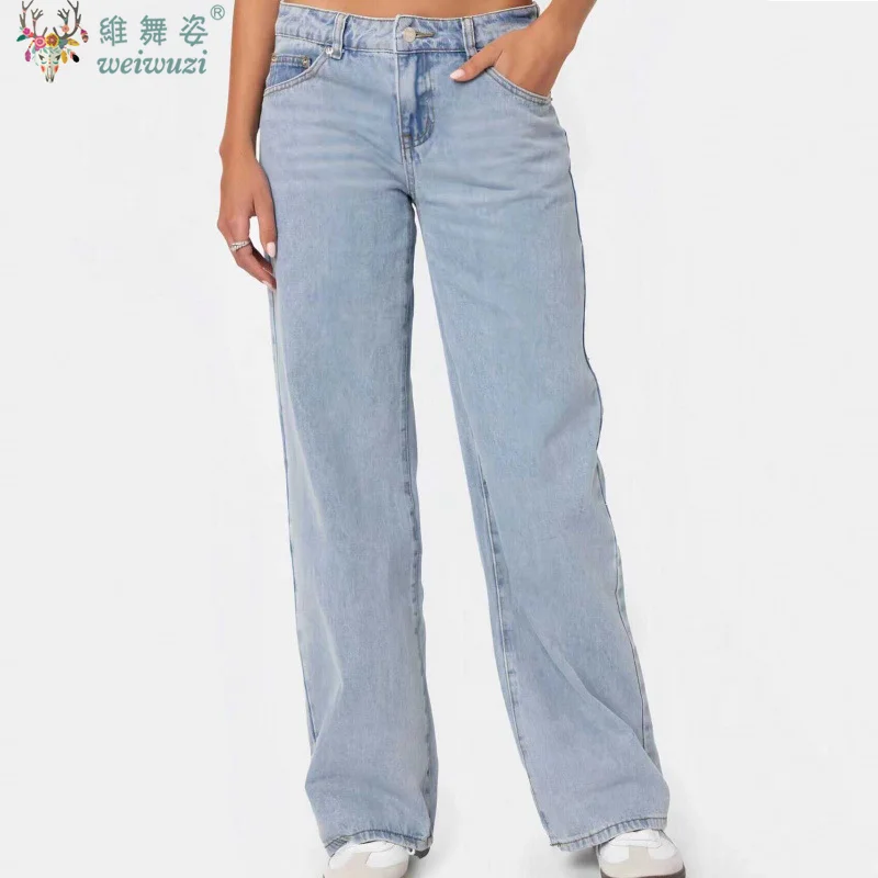 Dames denim broek jeans sexy lage taille wijde pijpen broek met zakken mode casual lange broek 2026 nieuwe Koreaanse streetwear