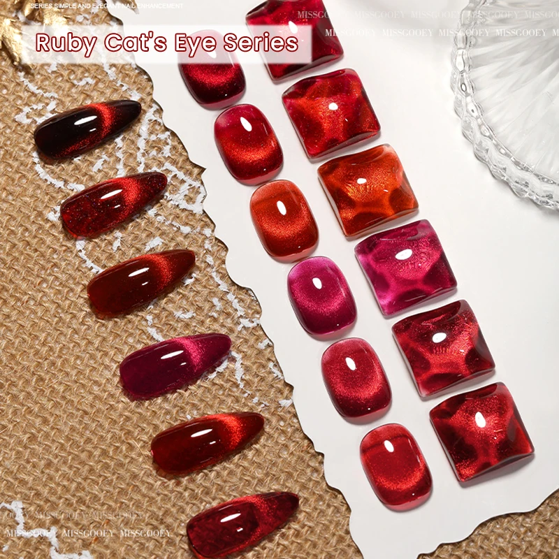 Miss Gooey Ruby Cat Eye Magnetic Nail Polish Gel 10ml Semi Permanent UV Soak Off Glitter Gel Nail Art Varnish