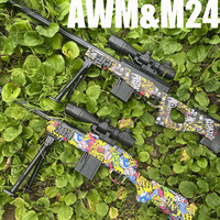 2025's New Awm and M24 Classic Manual Side Pull Mode Camouflage Pattern Pop-Up Magazine Can Launch 7-8mm Gel Ball Toy Gun