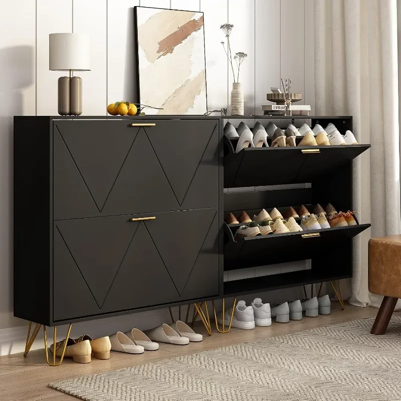 Tradare Shoe Cabinet Storage for Entryway Narrow Shoe Cabinet Freestanding Organizer with Fluted Panel for Living Room, Bedroom