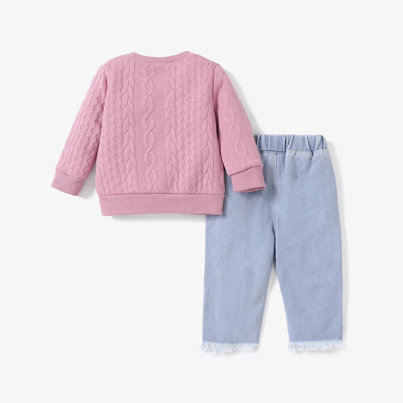 PatPat 2PCS Baby Girl Casual Sweater / Ripped Denim Pants Soft and Comfortable  Perfect for Outings and Daily Wear